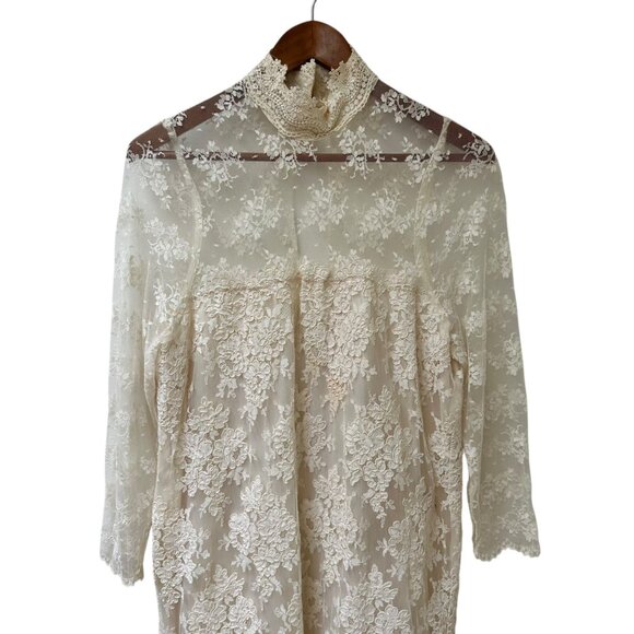 Vintage Jessica McClintock Ivory Lace High-Neck Maxi Dress Tiered Hem Size 10 - Picture 2 of 10